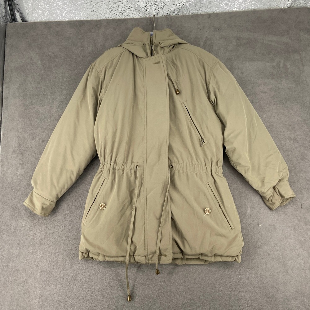 Eddie Bauer Vintage Goose Down Parka Jacket Tan Khaki Hooded Womens Medium